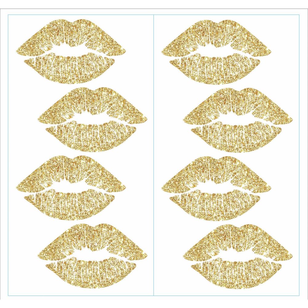 RoomMates Gold Lips Peel and Stick Wall Decals with Glitter, 7 inches W