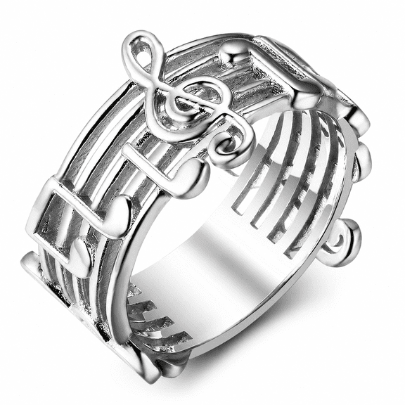BQJ Men's Treble Clef Music Note Ring, Stainless Steel Modern Statement Ring,US Sizes 6-10, Openwork Staff Design for Minimalist,Smart Casual and Urban Looks,Concerts and Birthday Gifts for Him