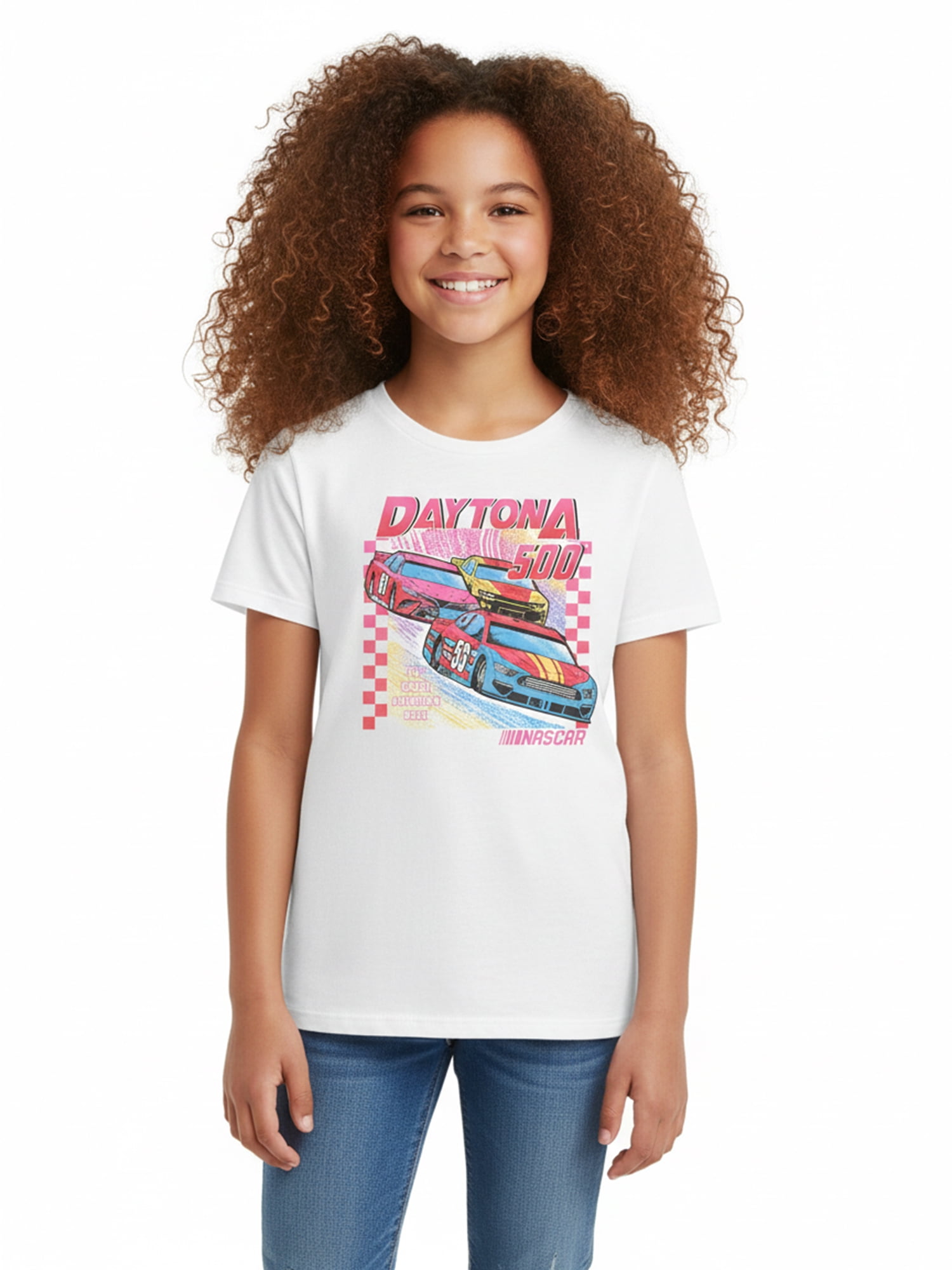 Wonder Nation Girls Nascar Pop Graphic T-Shirt with Short Sleeves, Sizes 4-18