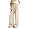 thumbnail image 2 of Mifsaly Women Pants Casual High Waist Wide Leg Palazzo Pants Lightweight Relaxed Fit Comfort Bottoms for Beach Lounge Work and Travel Beige,XL, 2 of 7