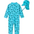 thumbnail image 4 of weVSwe Baby Boy Swimsuit Set with Sun Hat, UPF 50+ Toddler Rash Guard, Long Sleeve One-Piece with Front and Crotch Zippers, 0-3T, 4 of 7