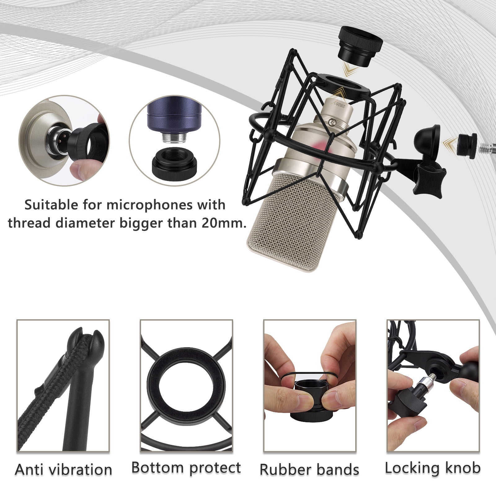 Geekria for Creators Microphone Shock Mount Compatible with Neumann U87, TLM193, TLM127, M149, TLM102, TLM103, TLM107, Mic Anti-Vibration Suspension Adapter Clamp Mic Holder Clip (Black / Metal)