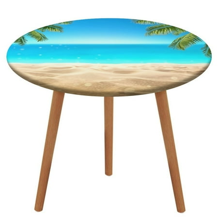 

Bybiment Round Fitted Tablecloth with Elastic Edge Summer Sandy Beach Blured Tropical Decorative Tablecloth Table Cover 51 Inch