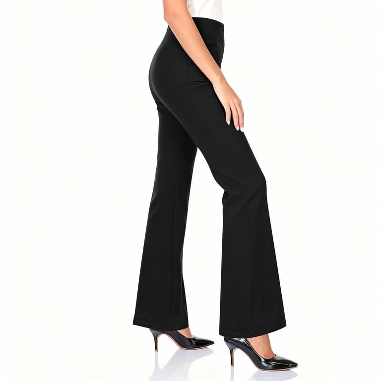 Bloomae Womens Fleece Lined Dress Pants with Pockets Winter Work Thermal Flare Yoga Leggings Stretch Business Slacks for Cold Weather Black XXL,