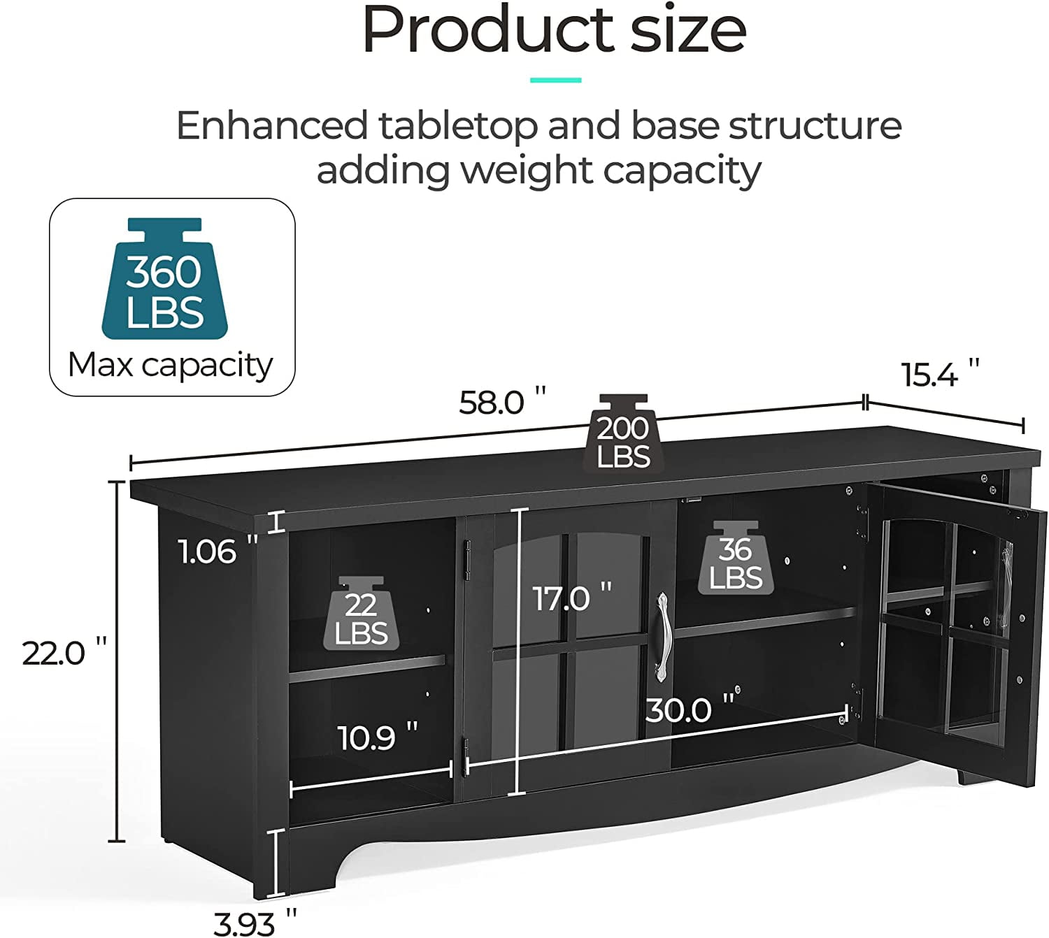 LINSY HOME Modern Farmhouse TV Stand for TVs up to 65",Home Entertainment Center with Storage Cabinet and Adjustable Shelves,Black