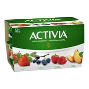 Activia Probiotic Yogurt, Strawberry/Blueberry/Raspberry/Peach Flavour, 12x100g