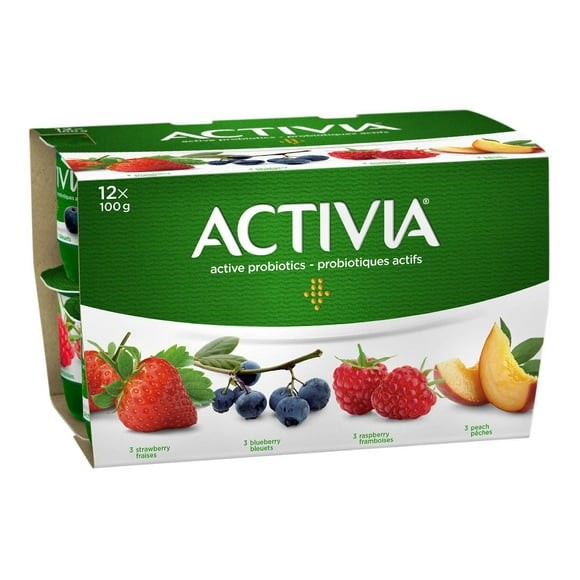 Activia Probiotic Yogurt, Strawberry/Blueberry/Raspberry/Peach Flavour, 12x100g, 12 x 100g