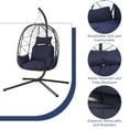 thumbnail image 6 of BTMWAY Wicker Egg Chair with Stand and Removable Cushion, Outdoor Indoor Swing Hammock Chair Hanging Basket Chair for Patio Balcony Porch Living Room, Navy, 6 of 10