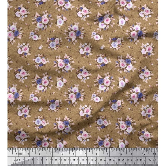 Soimoi Cotton Duck Fabric Leaves & Rose Floral Print Fabric by the Yard 42 Inch Wide