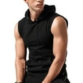 thumbnail image 2 of Camiseta sin mangas con capucha para hombre Bolsillo frontal con cordón Camisas deportivas sin mangas para correr de color puro Negro M, 2 of 3
