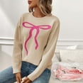 thumbnail image 7 of Fengactive Women's Bow Sweater Crew Neck Long Sleeve Knitted Pullover Oversized Contrast Trim Knitwear, 7 of 7