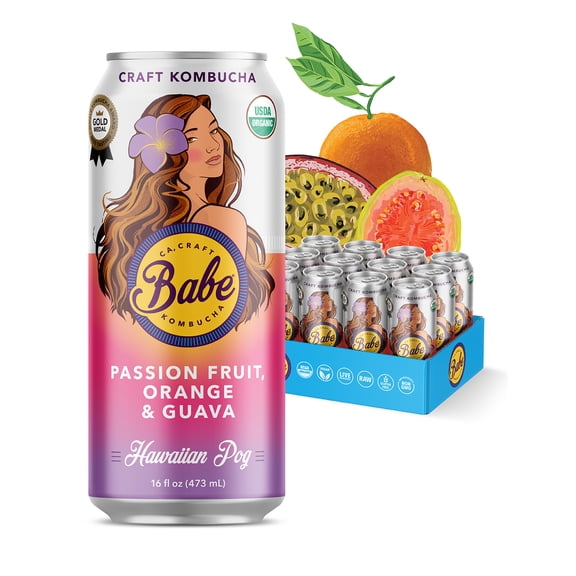 Babe Organic Craft Kombucha, Hawaiian POG, Vegan Friendly, USDA Certified Organic, Gluten Free, 16oz (Pack of 12)