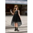 thumbnail image 5 of Arshiner Girls Chic Dresses Formal Sleeveless Contrast Mesh High Low Dress with Belt Party Wedding, 5 of 5