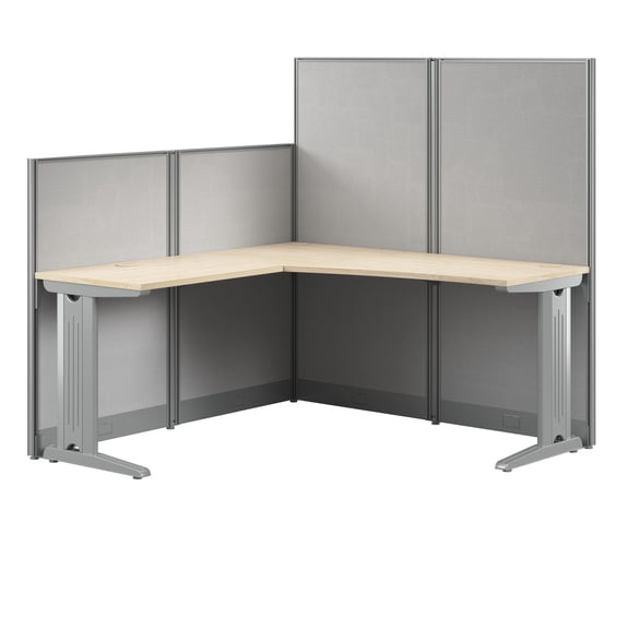 Office in an Hour 65-inch L Shaped Cubicle Desk in Natural Elm - Engineered Wood