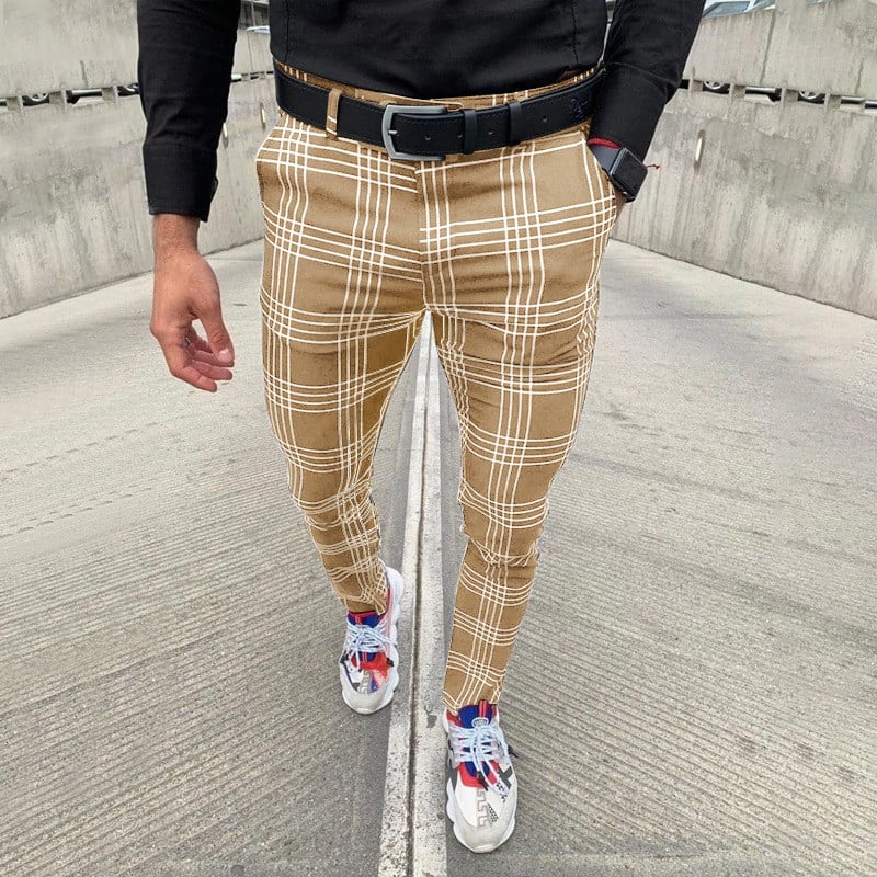 Envmenst Mens Khaki Large Plaid Striped Trousers With Pockets New Fashion  Business Casual Slim Fit Pants Pencil Pants - Walmart.com