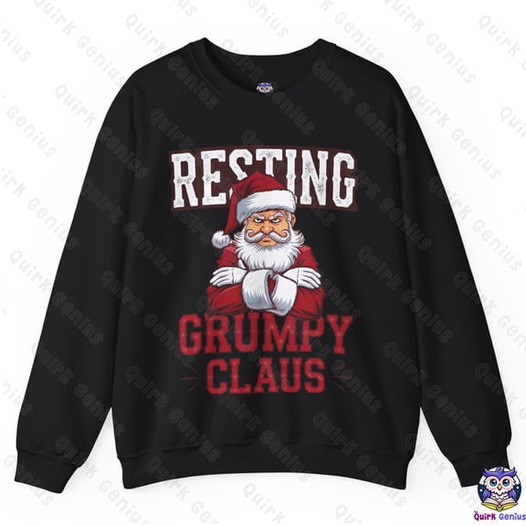 Resting Grumpy Claus Christmas Sweatshirt – Cozy Holiday Apparel with Quirky Santa Design  Ideal Gift for Christmas Humor (Black, S)