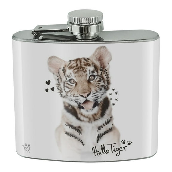 Hello Tiger Cub Jungle Kitten Cat Stainless Steel 5oz Hip Drink Kidney Flask
