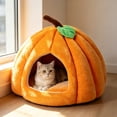 thumbnail image 5 of Pumpkin Shape Pet Cave Bed Soft Enclosed Warm Sleeping House for Cats Small Dogs, Removable Cushion Indoor Pet Shelter with Cozy Padding, 5 of 6