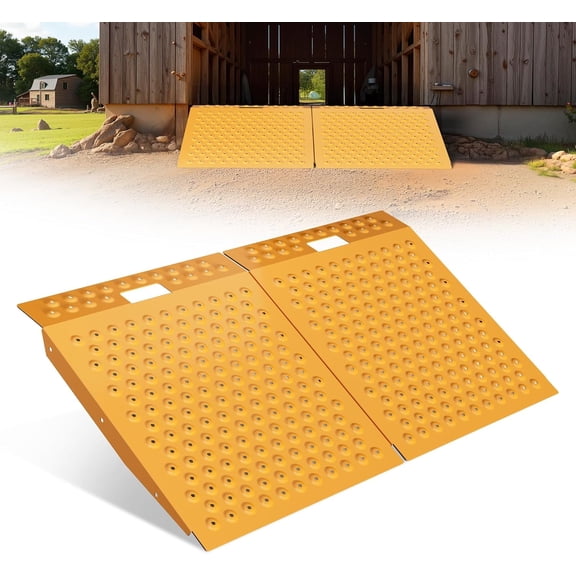 VNN 29" x 48" Shed Ramp for Riding Mower Anti-Slip Punch Plate Ramp 2PC, Yellow