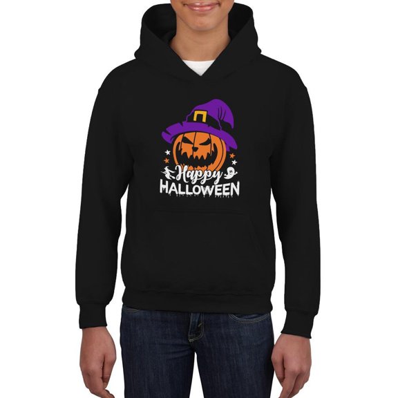 Happy Halloween Spooky Pumpkin Hoodie Juniors -Image by Shutterstock, Large