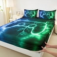 thumbnail image 3 of Castle Fairy Teens Adults Green Blue Gamepads Twin Sheet Sets 3pcs,Abstract Lightning Twin Fitted Sheet Microfiber,Video Game Breathable Flat Sheet,Ultra Soft Home Decor, 3 of 7