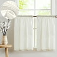 thumbnail image 3 of Curtainking Kitchen Curtains Waffle Textured Off White Tier Curtains 45 inch for Bathroom 2 Panels Rod Pocket Farmhouse Short Window Curtains, 3 of 7