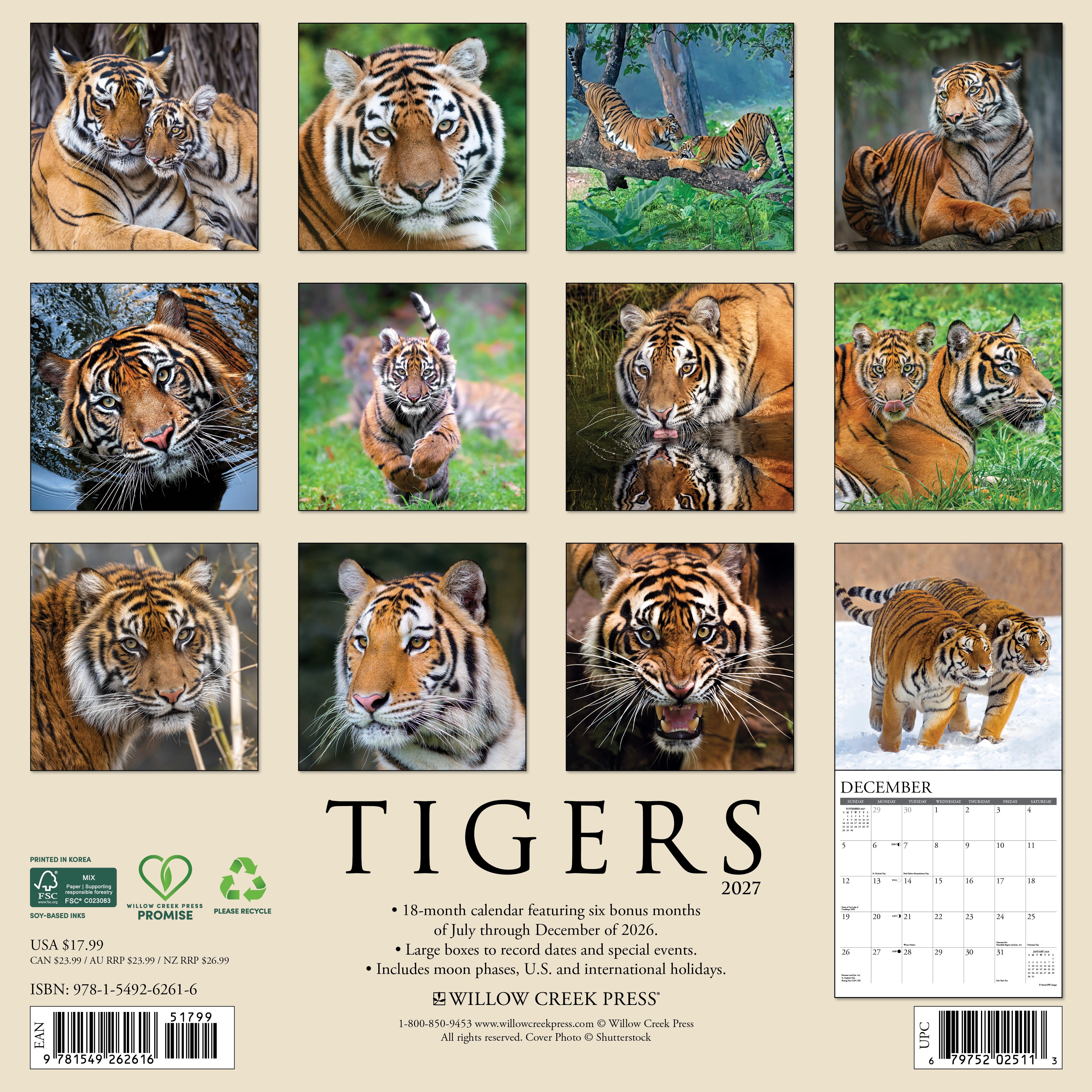 Willow Creek Press, Tigers 2027 Wall Calendar