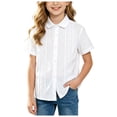thumbnail image 3 of KPOPLK Girls Shirt Short Sleeve Button Up Top Kids School Uniform Cotton Collared Dress Blouse Size 9-10 Years,White, 3 of 5