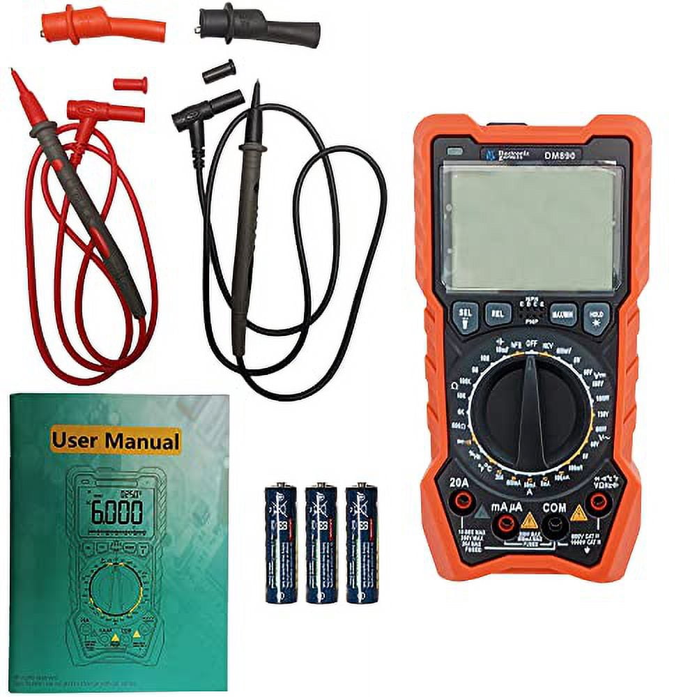 6000 Counts Manual & Auto Ranging True-RMS Digital Multimeter Backlit Display, DC 600mV – 1000V, AC 600mV – 750V, 20A Max Current, Resistance, Capacitance, Frequency, Temp, NCV