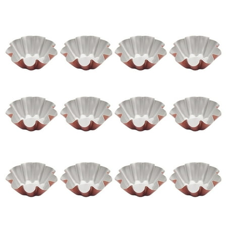 

NUOLUX 12pcs Champagne Golden Metal Egg Tart Mold Flower Shape Muffin Baking Cup Reusable Cupcake Molds
