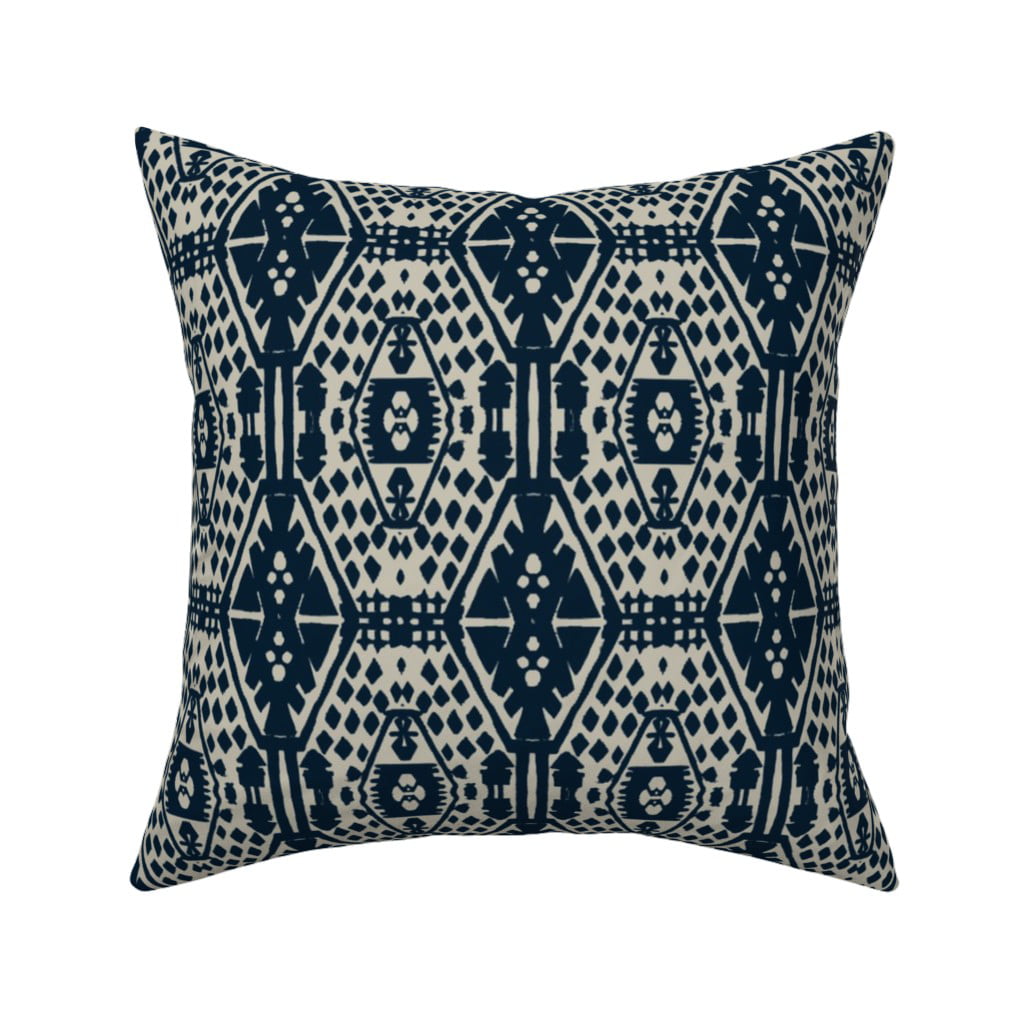 Boho Bohemian Tribal Navy Blue Throw Pillow Cover w Optional Insert by Roostery 