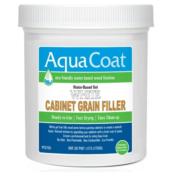 Aqua Coat Water-Based White Cabinet Wood Grain Filler Gel – Fast Drying, Low Odor White Wood Filler, Sandable & Paintable for Interior & Exterior Repairs, Upgrades & Restorations – 16 oz