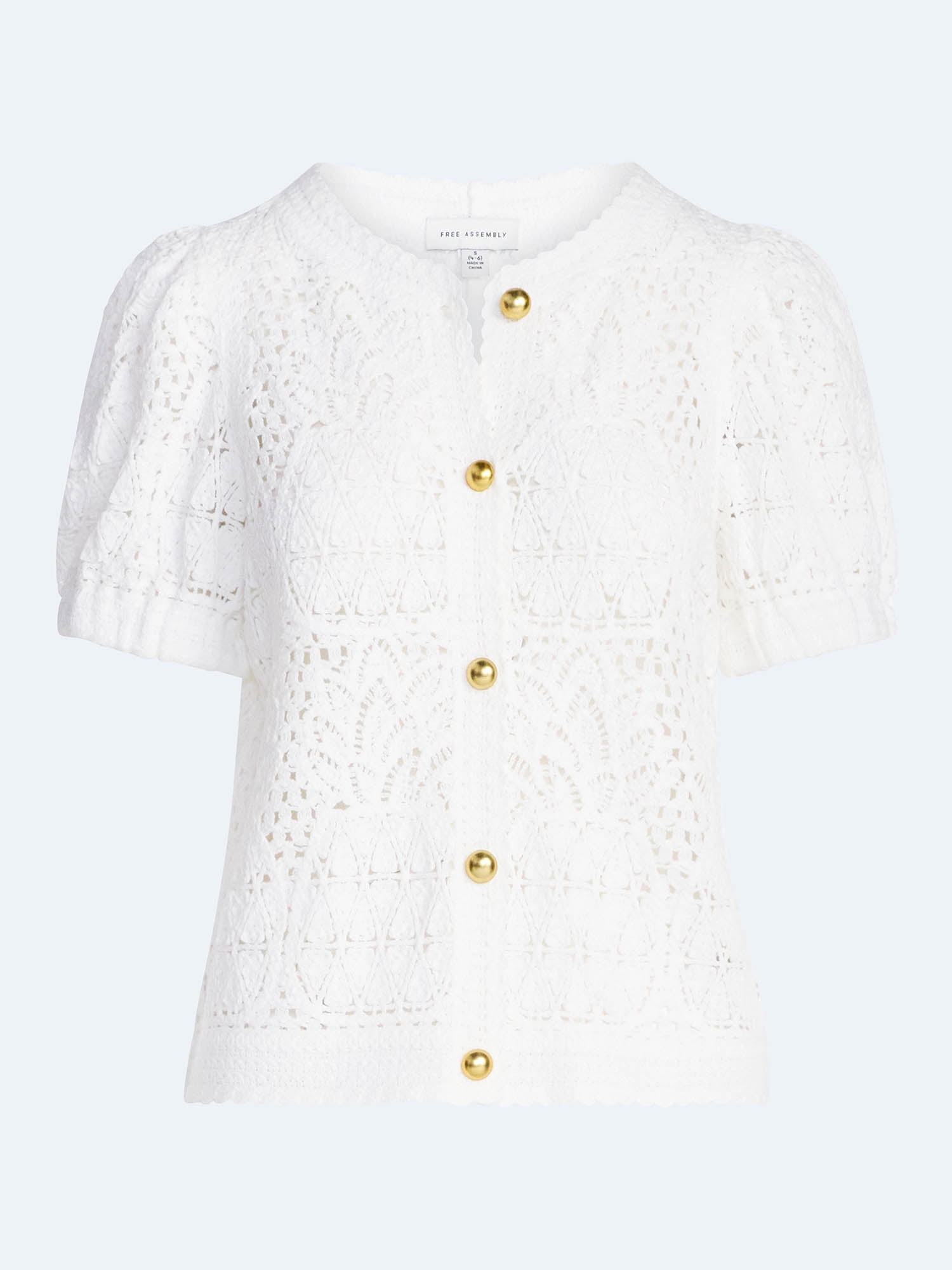 Free Assembly Women's and Women's Plus Pineapple Cardigan Sweater with Short Puff Sleeves, Lightweight, Sizes XS-4X