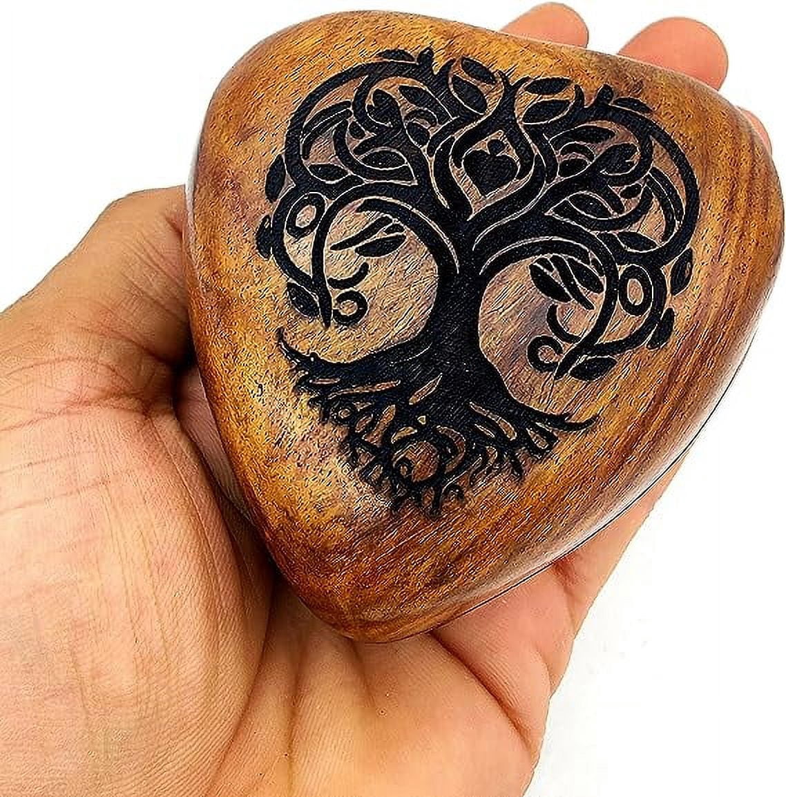 5MOONSUN5's Wooden Heart Tree Of Life Engraved Urn Keepsake Cremation Urn for Human pet Ashes Handcrafted Urn Heart Shaped - Perfect for Adults & Infants with Brass Stand 3 inch