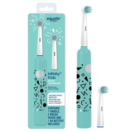 Equate Infinity Kids Battery-Powered Electric Toothbrush with 2 Bacteria Defense Brush Heads, Blue