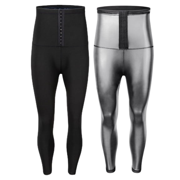 IWRICH Sauna Pants for Men High Waist Trainer Leggings Sweat Compression Tummy Control Leggings Silver XL