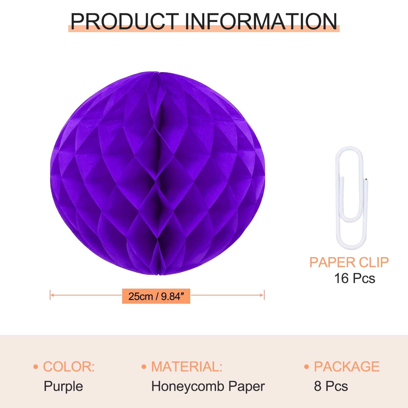 Uxcell 8 Pcs Honeycomb Balls, 10" Dia Honeycomb Flower Paper Pom Poms Paper Flowers Crafts for DIY Crafting Home Decor Birthday Christmas Party, Dark Purple