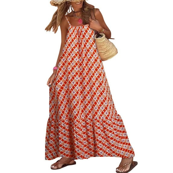 Biekopu Women Summer Sleeveless Dress,Loose Spaghetti Strap Party Dress for Beach Streetwear