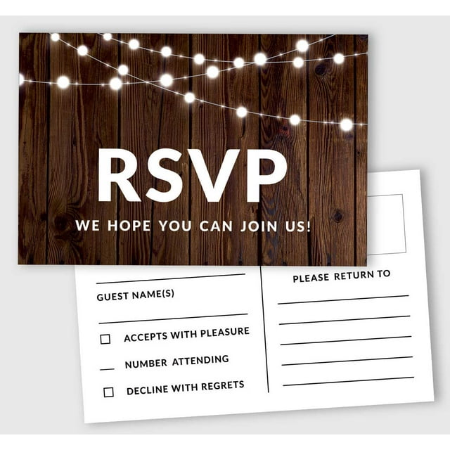 Inkdotpot 50 Blank RSVP Postcards String Light Print 4"X6" Response Cards,RSVP Reply Card For Wedding,Bridal Shower,Baby Shower