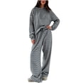 thumbnail image 2 of Usloyux Women's 2 Piece Striped Lounge Set Long Sleeve Pullover Top and Wide Leg Pants Matching Tracksuit Outfits with, Black M, 2 of 6
