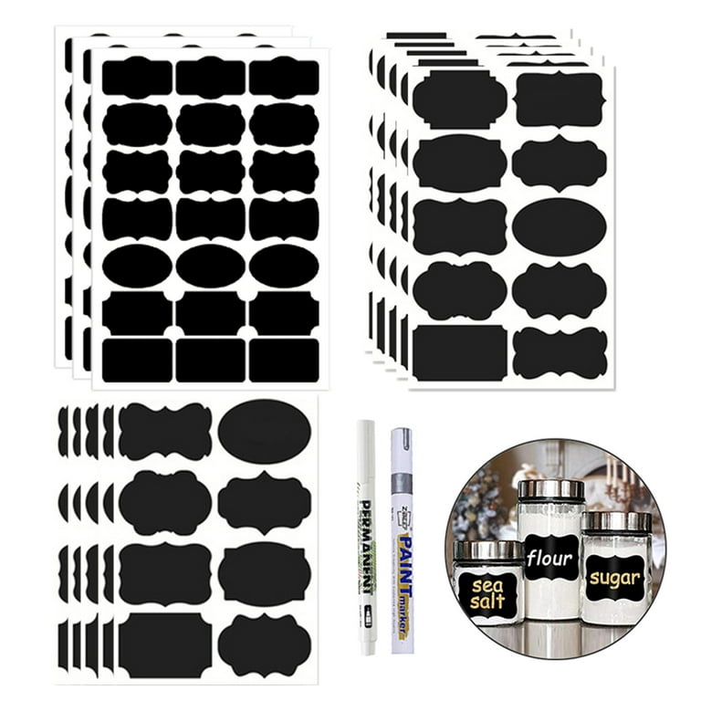 173X Self-Adhesive Chalkboard Labels With 2X Erasable Chalk Markers.  Perfect Label Partner For Kitchen Spice Jars, Jams Etc. Reusable Waterproof