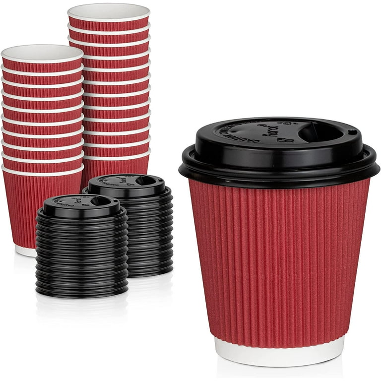 Disposable Coffee Cups w/ Dark Red Double Wall Insulated Ripple