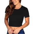 thumbnail image 2 of Mujeres Cuello Redondo Manga Corta Tops Casual Moda Color Puro Espalda Bowknot Correa Mujeres Verano Camisetas Negro M, 2 of 6