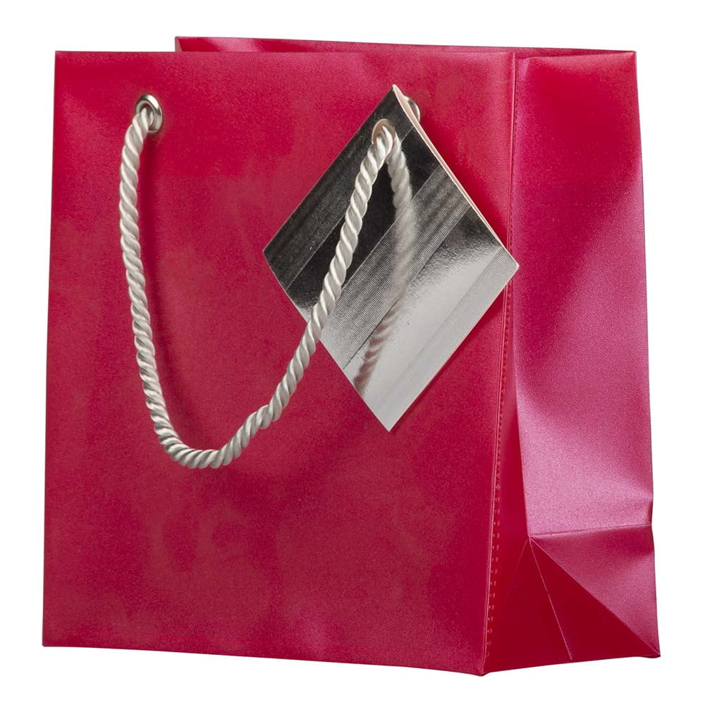 JAM Paper Opaque Gift Bags, 5.75 x 5.75 x 2.5, Red, 100/Pack, Mini