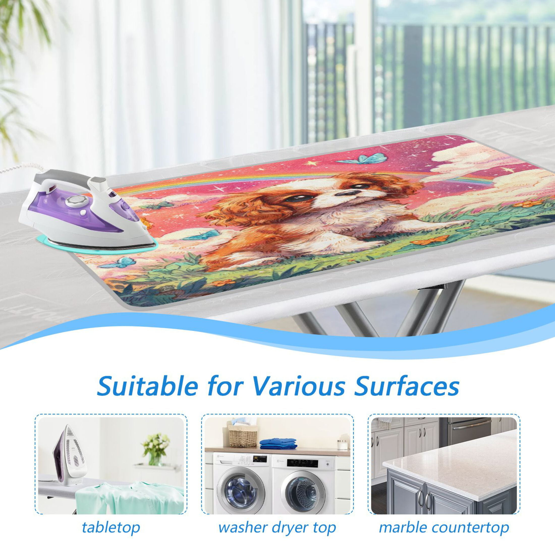 Wobogo King Charles Spaniel Ironing Mat Blanket Quilted Washer Dryer Heat Resistant Pad Foldable for Easy Storage