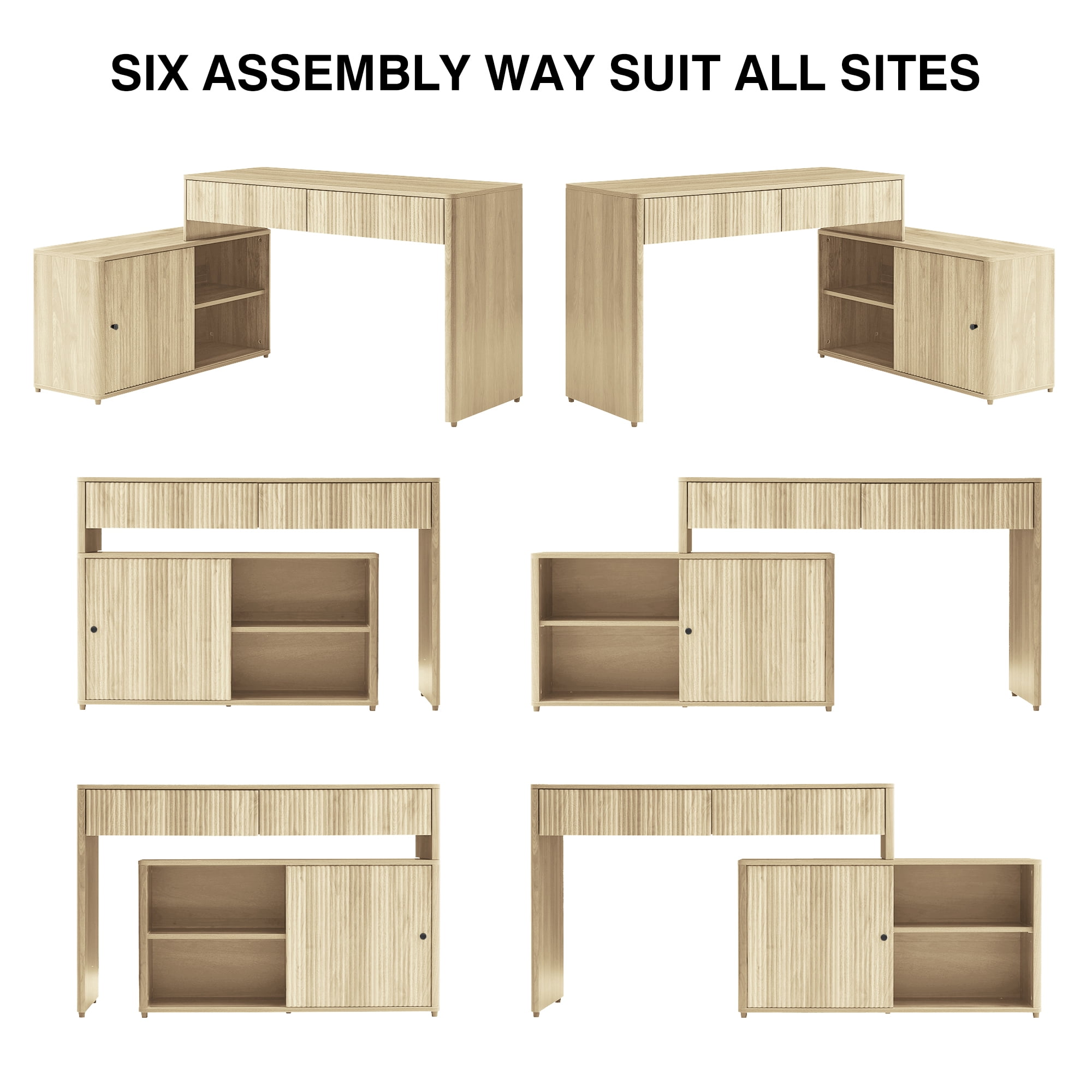 Wirrytor Modern L Shaped Desk with Storage, Corner Computer Desk with 2 Drawers and Sliding Door Cabinet, Home Office Desk for Small Spaces and Study Room, Sturdy Oak Finish Workstation