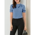 thumbnail image 5 of Unique Bargains Women's Bow Tie Neck Office Elegant Short Sleeve Blouse Top L Blue, 5 of 6