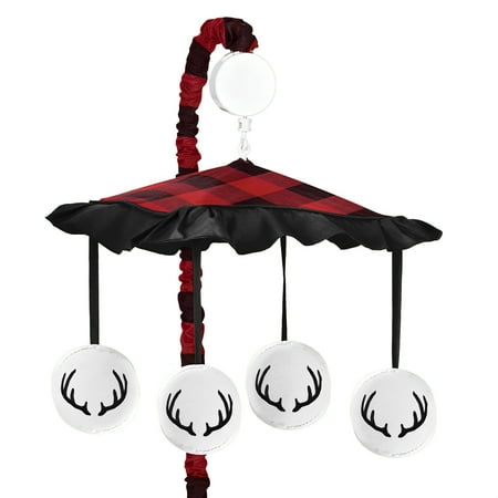 UPC: 0846480074007 | Woodland Buffalo Plaid Boy Baby Nursery Musical Crib Mobile by Sweet Jojo Designs – Red and Black Rustic Country Deer Lumberjack
