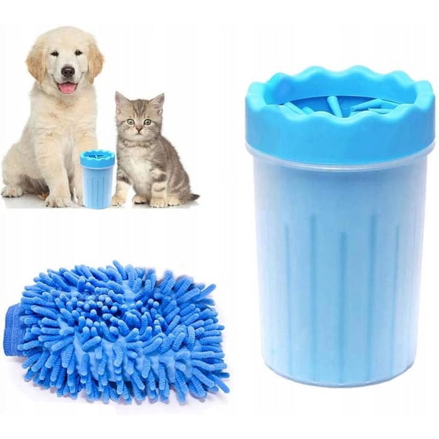 Limpiador de patas de perro, limpiador de patas de mascotas con toalla, cepillo de limpieza para mascotas - Trompeta azul oso de fresa Electrónica
