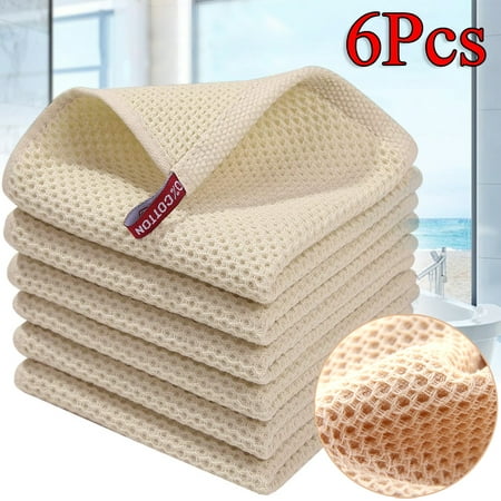 

6Pcs Cleaning Cloth Household Strong Absorbent Rag Waffle Cotton Kitchen Towel Fast Drying Soft Home Cleaning Tool Cleaning Towels (12 x 12 Beige)